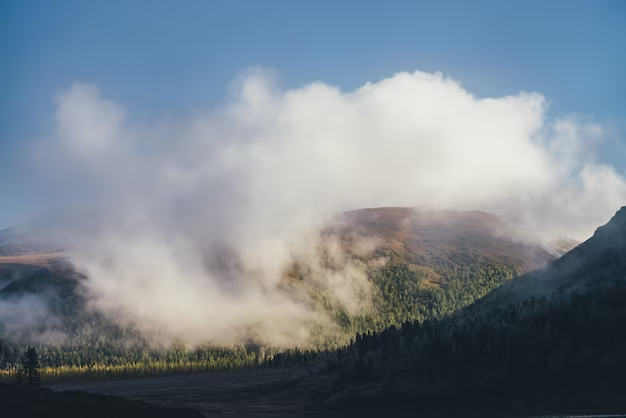 Hazy-covered green mountains