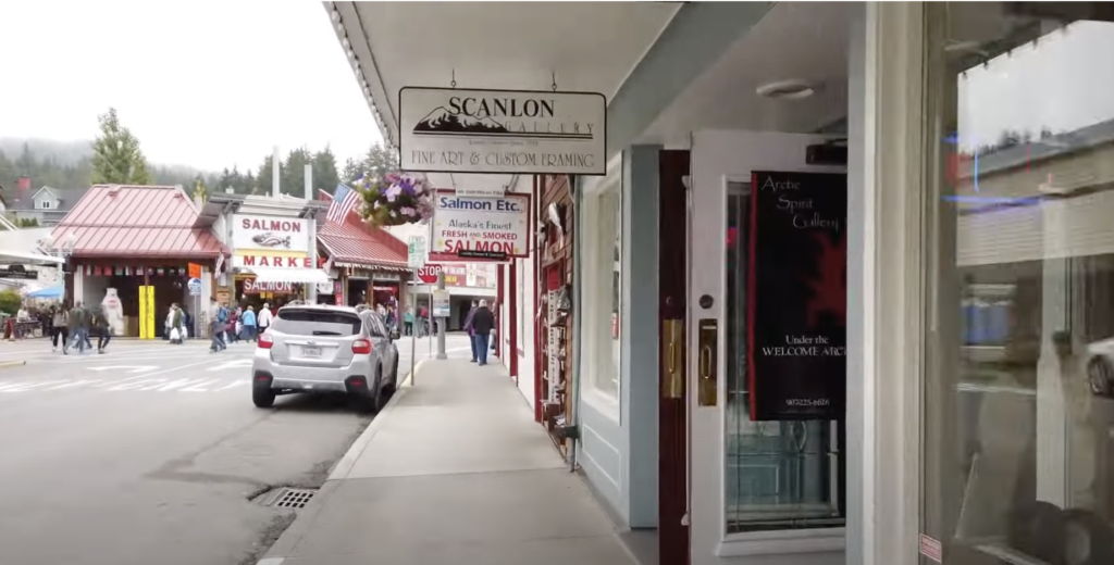 Ketchikan, Alaska town street. 